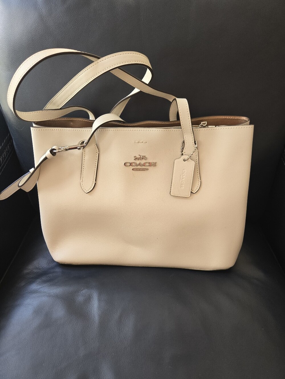 Coach Pebbled Leather Tote Bag in Light Beige